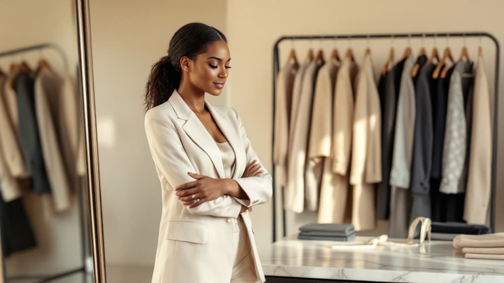 Curated women's workwear displayed on a boutique rack